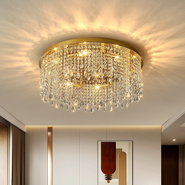  Gold Luxury LED Ceiling Chandeliers Compatible with Living Room Modern Crystal Hanging Lamp Compatible with Ceiling Home Decor,Ceiling Lighting