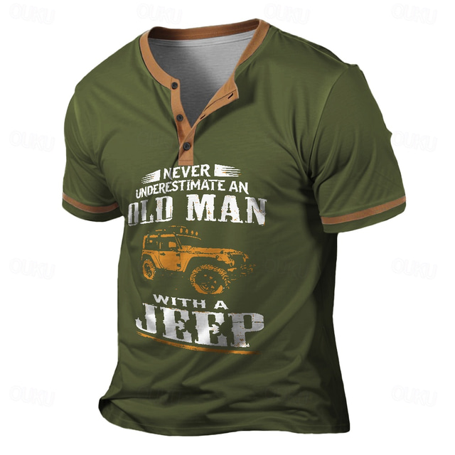  Miesten Väripalikka T-paita Henley-paita Lyhythihainen 3D-tulostus Retro / vintage Klassinen Vapaa-aika Urheilu ja ulkoilu Pyhäpäivä Bile Kevät kesä Musta Laivaston sininen Ruskea Armeijan vihreä