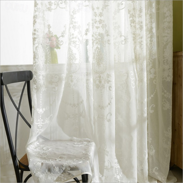  One Panel European Style Embroidered Gauze Curtain Living Room Bedroom Dining Room Semi Transparent Window Screen