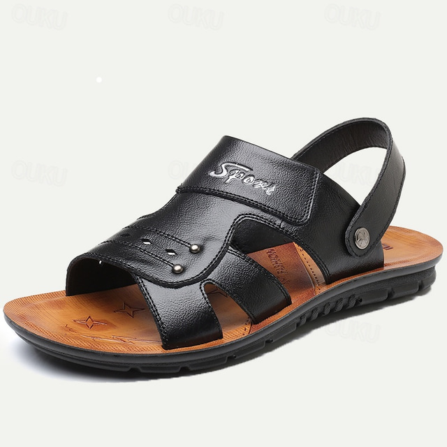  Men's Brown Leather Sport Sandals with Adjustable Strap – Comfortable and Durable for Outdoor Activities and Casual Wear