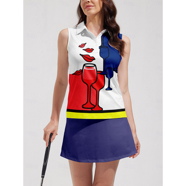  Women's Golf Polo Shirt Red Sleeveless Top Ladies Golf Attire Clothes Outfits Wear Apparel