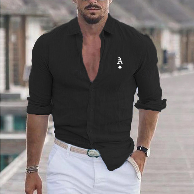  Men's Shirt White Cotton Shirt Casual Shirt Cotton Linen Shirt Cotton Shirt Poker Vacation Hawaiian Black White Pink Gray Long Sleeve Lapel Spring &  Fall Clothing Apparel Button-Down