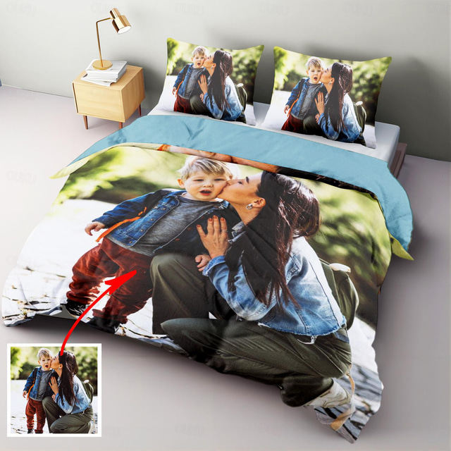  Individuelle Foto-Bettwäsche, Bettbezug, bedrucktes Bettwäsche-Set, individuelles Schlafzimmer-Weihnachtsgeschenk für Freunde und Liebhaber
