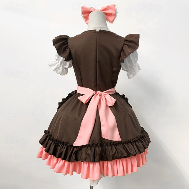  Lolita Prinzessin Hausmädchenuniform Lolita Kleid Cosplay Kostüm Damen Japanisch Cosplay Kostüme Rosa Patchwork Kurzarm