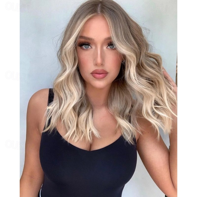  Long Wig Natural Wavy Wig with Middle Part Full Wigs for Women Natural Daily Use Wig Natural Wave Asymmetrical With Bangs Wig Short Synthetic Hair Women's Classic Ash Brown