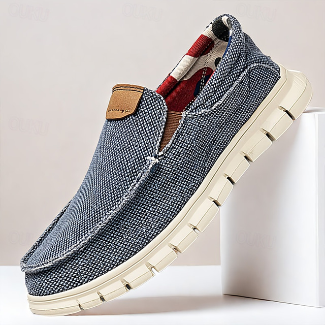  Men's Casual Slip-On Woven Canvas Loafers – Lightweight Breathable Shoes for Everyday Comfort