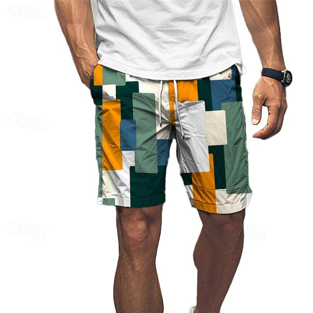  Coloridos pantalones cortos hawaianos con estampado de cuadros y rejilla para hombre de Holiday x Designer Kris, cordón con cordón y forro de malla