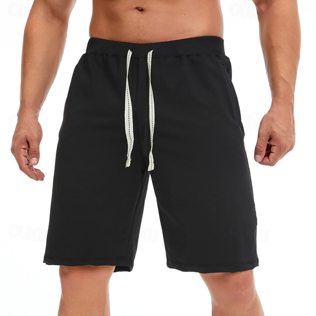  Men's Sweat Shorts Shorts Summer Shorts Beach Shorts Pocket Drawstring Elastic Waist Plain Comfort Breathable Short Holiday Vacation Beach Sports Fashion Black White