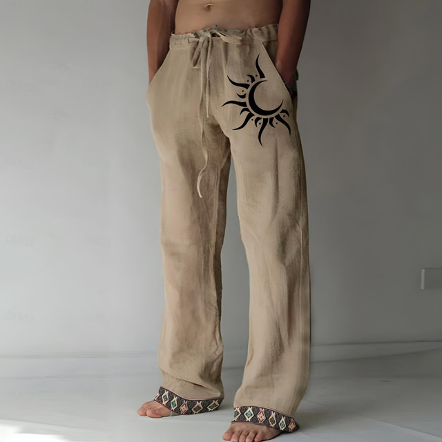  Men's Trousers Summer Pants Beach Pants Drawstring Elastic Waist 3D Print Geometric Pattern Graphic Prints Comfort Casual Daily Holiday Ethnic Style Retro Vintage Black Light Green