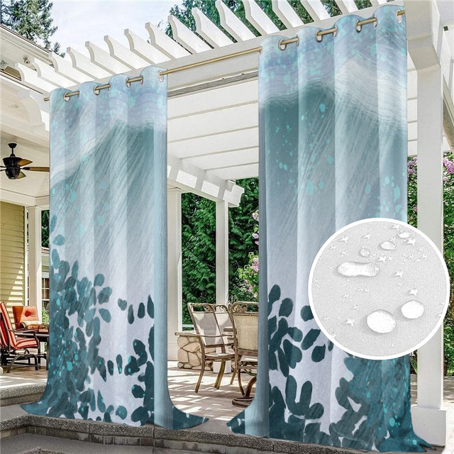  Outdoor Curtains Waterproof Windproof Weatherproof Curtain for Patio, Cabana, Porch, Pergola and Gazebo, Grommet Top Drape, 2 Panels Garden Theme