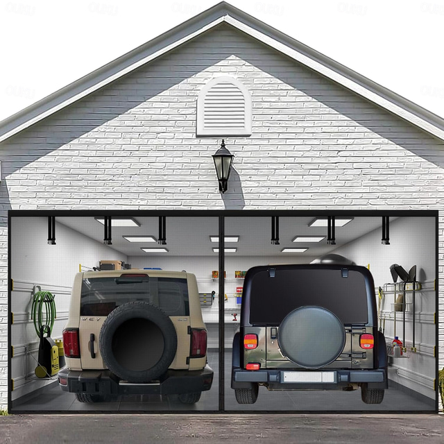  16x7FT/8x7FT Garage Screen Door Magnetic Garage Door Screen Magnetic Closure Fiberglass Garage Screen Doors for 2 Car Garage Pull Down for Patio, Porch, Window to Keep Bugs Out