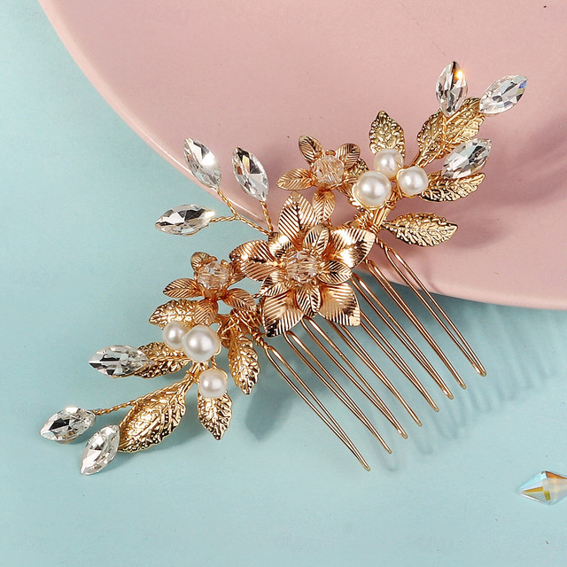  Hair Combs Headdress Headpiece Rhinestone Alloy Wedding Cocktail Vintage Luxury With Rhinestone Faux Pearl Headpiece Headwear
