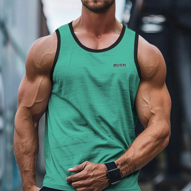  Men's Tank Top Vest Top Undershirt Sleeveless Shirt Sleeveless Crew Neck Summer Solid Color Sports Fashion Comfortable Print Street Casual Daily Black White Green Top Tee for Men