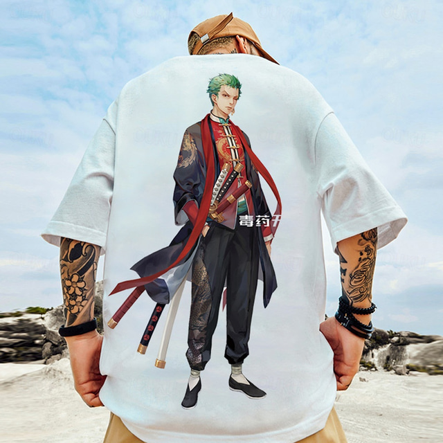 One Piece Roronoa Zoro Costume de Cosplay Manches Ajustées Dessin Animé Imprime Motif Harajuku Art graphique Kawaii Pour Homme Femme Adulte Mascarade Rentrée scolaire Estampage à chaud Plein Air