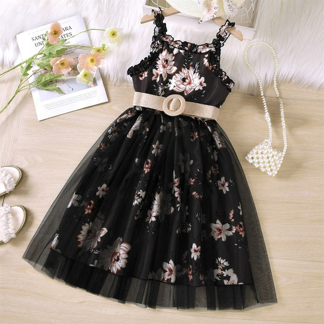  Kids Girls' Dress Graphic Sleeveless Formal Performance Party Fashion Cute Polyester Summer Spring 3-13 Years Black White