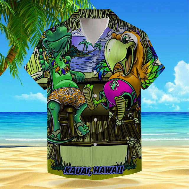  Men's Floral Dinosaur Parrot Shirt Summer Hawaiian Shirt Aloha Shirt Short Sleeve Shirt Turndown Vacation Hawaiian Outdoor Vacation Hawaiian Brown Green khaki S M L