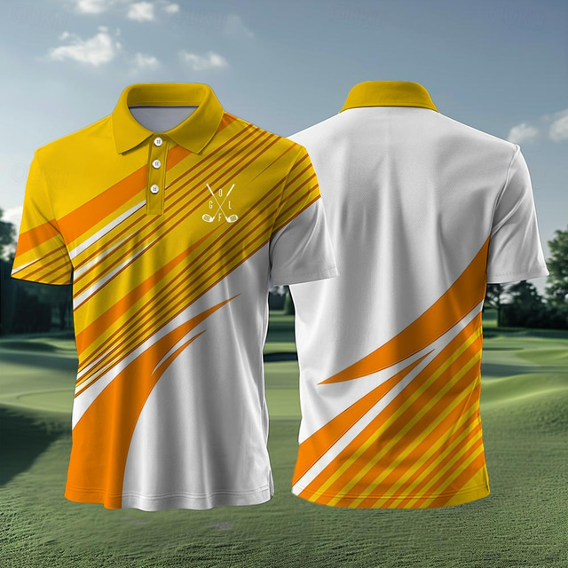  Voor heren Gestreept Sport Poloshirts Golfshirt Korte mouw Poloshirt Overhemden met kraag Casual Sportkleding Vakantiekleding Knop 3D-afdrukken Zomer Lente Zwart Geel Blauw