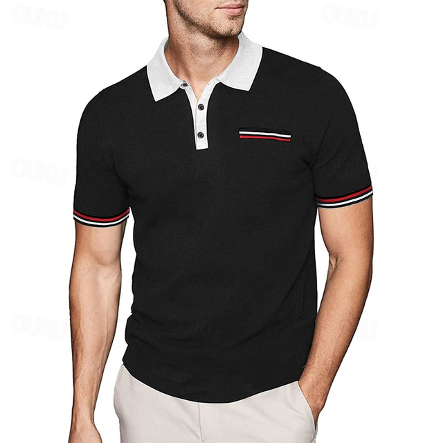  Men's Golf Shirt Golf Polo Work Casual Lapel Short Sleeve Basic Modern Color Block Patchwork Button Spring & Summer Regular Fit Black White Navy Blue Blue Golf Shirt