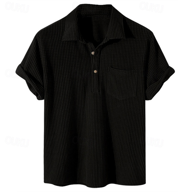  Men's Waffle Polo Shirt Golf Shirt Work Casual Lapel Short Sleeve Basic Modern Plain Button Spring & Summer Regular Fit Black White Royal Blue Khaki Dark Gray Waffle Polo Shirt