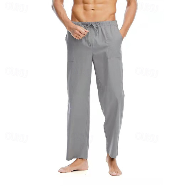  Herren Leinenhose Hose Hosen Sommerhosen Strandhose Tasche Kordelzug Elastische Taille Glatt Komfort Atmungsaktiv Täglich Festtage Urlaub Hawaiianisch Boho Schwarz Weiß