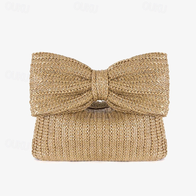  Women's Boho Chic Straw Clutch with Large Bow Detail - Perfect Summer Accessory