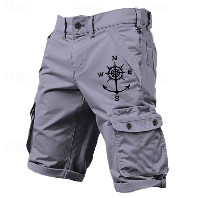  Men's Cargo Shorts Multiple Pockets Compass Printed Sports Outdoor Shorts Classic Bottoms