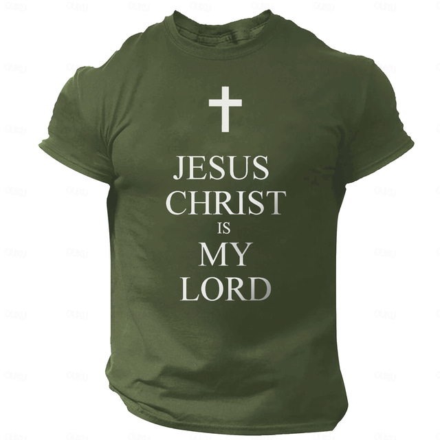  Men's Quotes & Sayings Cross Letter Print T Shirt Tee Top 100% Cotton Short Sleeve Graphic Shirt Army Green / Olive Black 1 Black  3 Comfortable Tee Street Sports Outdoor Fashion Designer Clothing