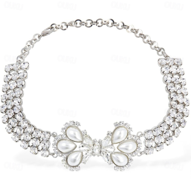  Choker Necklace Imitation Pearl Rhinestones Women's Elegant Romantic Classic Wedding Circle Necklace For Wedding Party