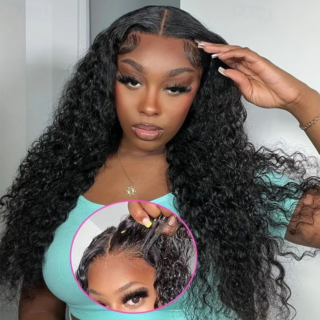  Remy Human Hair Water Wave Lace Frontal Wig 6x4 Transparent Lace Front Human Hair Wigs for Women - 10-28 inch with Wig Cap Included