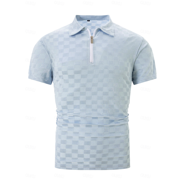  Men's Polo Shirt Quarter Zip Polo Street Casual Lapel Quarter Zip Short Sleeve Fashion Basic Plain Checkerboard Quarter Zip Summer Regular Fit Light Blue Black Navy Blue Polo Shirt