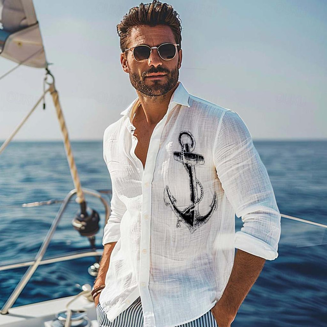 Chemise Lin Homme 2025 Hawaï Style Hugh – Manches Courtes, Revers Élégant, Look Décontracté Plage & Sport