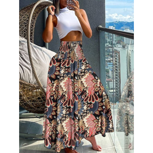 Falda Midi Mujer Elástica Básica Falda Larga Mujer Bohemia Playa