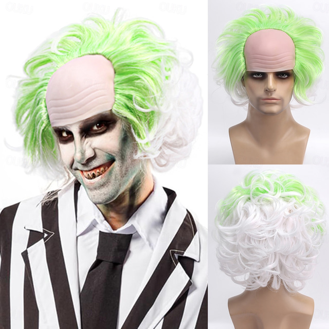  Perucă Beetlejuice 2 pentru bărbați perucă scurtă pufoasă ondulată de clown peruci pentru petreceri de carnaval pentru adulți peruci de Halloween