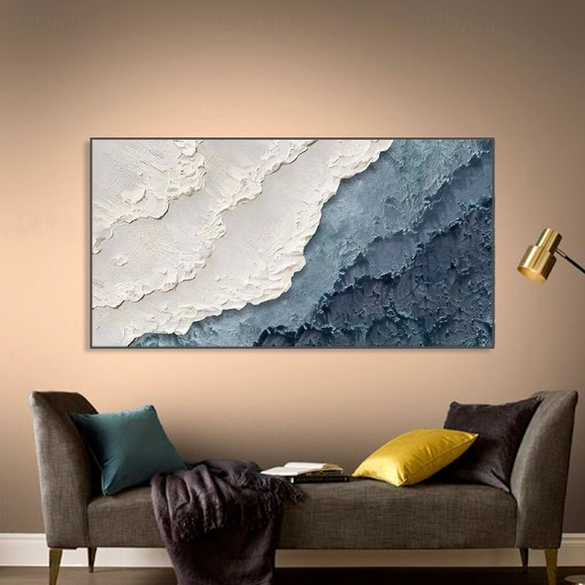  Hand painted 3D Earth Tone painting handmade Minimalist Ocean Painting on Canvas Textured Wall Art Sea Wave Painting Wabi-Sabi art Wall Art painting Morden Art for Bedroom Wall Decoration