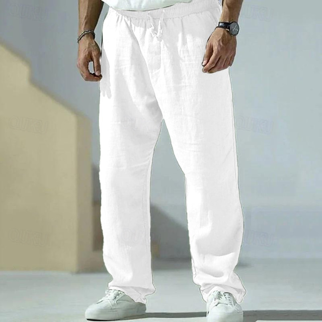  Men's Trousers Summer Pants Beach Pants Pocket Drawstring Elastic Waist Plain Comfort Breathable Vacation Daily Holiday Hawaiian Boho Gray Green Black