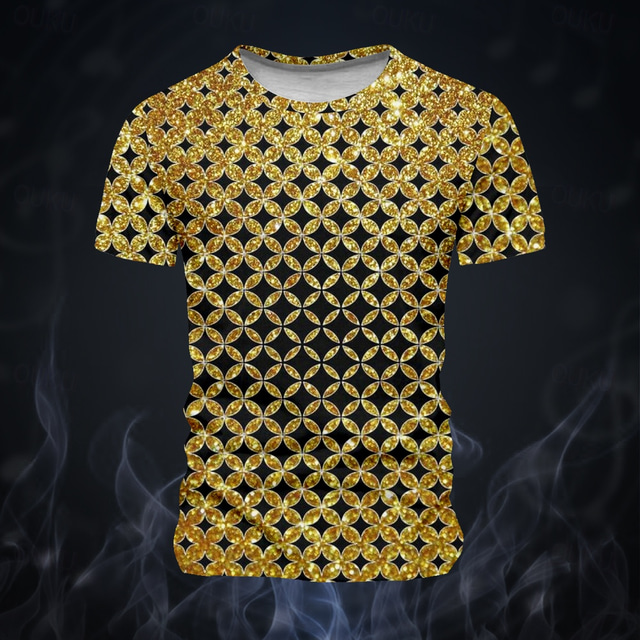  Bărbați Luciu Sclipitor Bani Tricou Manșon scurt Tricou Tipărire 3D Stil Nautic Cămașă Modă Exagerat Designer Stradă Sport exterior Auriu Vară Primăvară Îmbrăcăminte S M L XL XXL XXXL