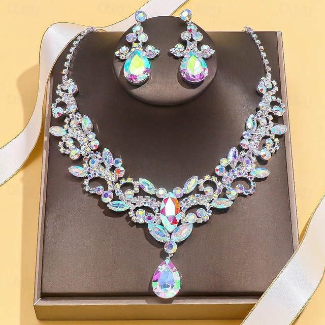  Svatební šperky Soupravy 2 Umělé diamanty 1 x náhrdelník Náušnice Dámské Elegantní Luxus Půvab Briolette Kapka láska Sada šperků Pro Svatební Párty a večerní akce Dar