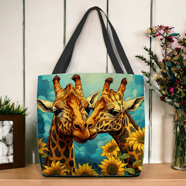  Women's Tote Shoulder Bag Canvas Tote Bag Polyester Shopping Holiday Beach Print Large Capacity Foldable Lightweight Giraffe Yellow Blue