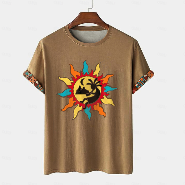  Men's Tribal Bandana Print T shirt Short Sleeve T shirt 3D Print Crew Neck Shirt Vacation Ethnic Athleisure Sports Outdoor Casual Hiking Brown Green Khaki Summer Spring Clothing Apparel S M L XL XXL