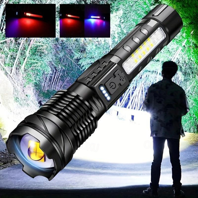  torcia ricaricabile super luminosa, torcia potente a led zoomabile avventure all'aria aperta torcia laser bianco illuminazione esterna impermeabile luce da lavoro di emergenza luce di inondazione da pesca in esecuzione
