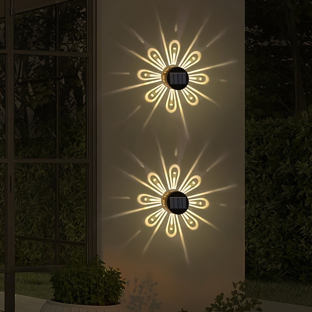  New Outdoor Waterproof Solar Wall Light Projection Light Courtyard Garden Deck Fence Garage Decoration Lighting RGB Warm Light