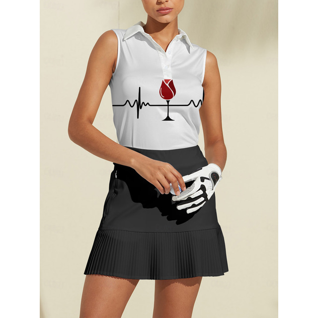  Women's Golf Polo Shirt White Sleeveless Top Ladies Golf Attire Clothes Outfits Wear Apparel