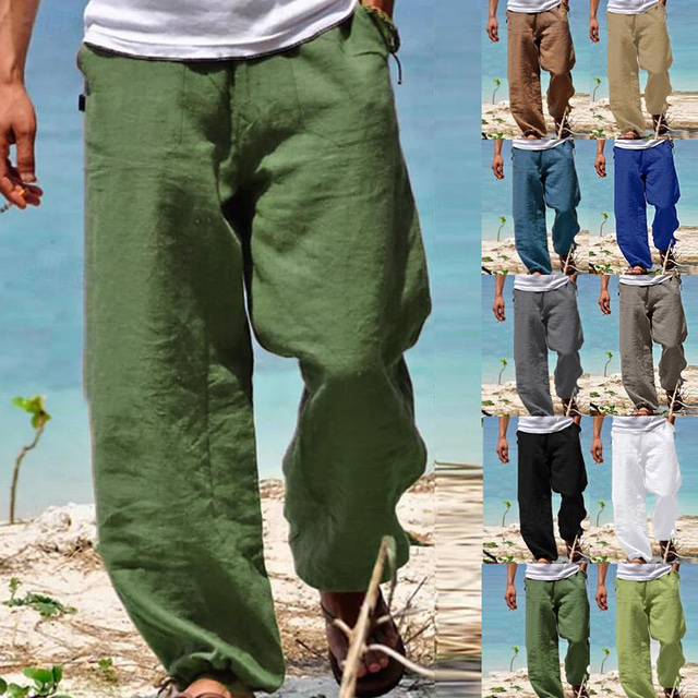  Bărbați Pantaloni de in Pantaloni Pantaloni de vară Pantaloni de plajă Cordon Talie elastică Picior drept Simplu Confort Yoga Zilnic Modă Șic Stradă Bleumarin Negru