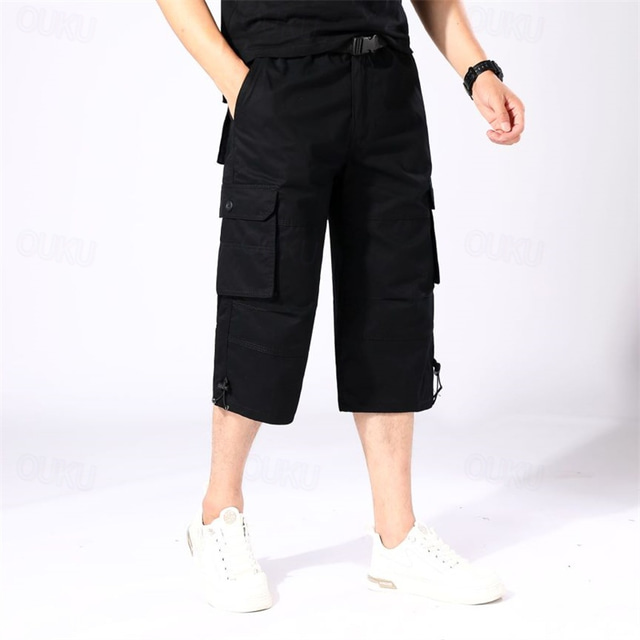  Men's Capri Cargo Shorts Cargo Shorts Capri Pants Hiking Shorts Buttons Multi Pocket With Belt Plain Wearable Calf-Length Outdoor Daily Camping & Hiking Fashion Classic Black Army Green