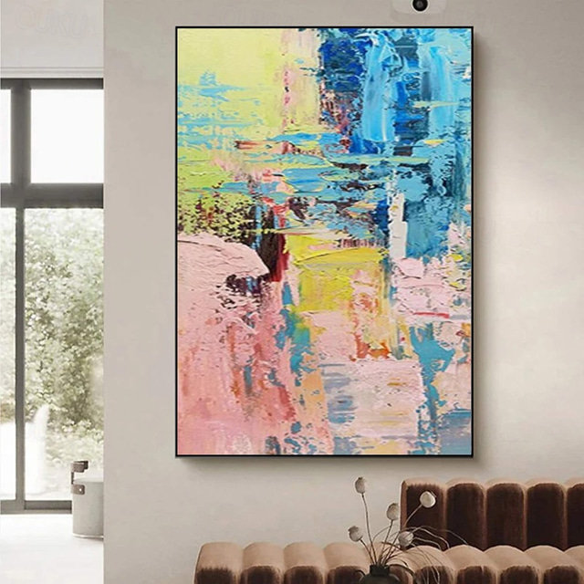  Handmade Colorful Abstract Painting on Canvas Pink Painting Blue Painting Bright Wall Art Fantasy Painting Texture Painting Large Abstract Painting Framed Ready To Hang