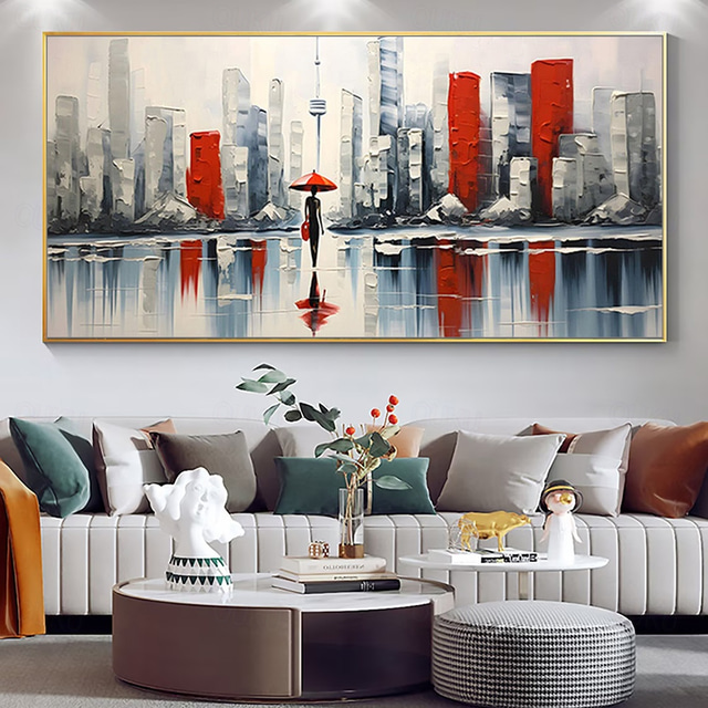  Mintura Handmade Abstract City Landscape Oil Paintings On Canvas Wall Art Decoration Modern Pictures For Home Decor Rolled Frameless Unstretched Painting