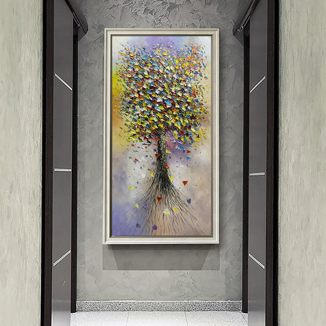  Handmade Oil Painting Canvas Wall Art Decoration Modern Abstract Rich Tree for Home Hallway  Decor Rolled Frameless Unstretched Painting