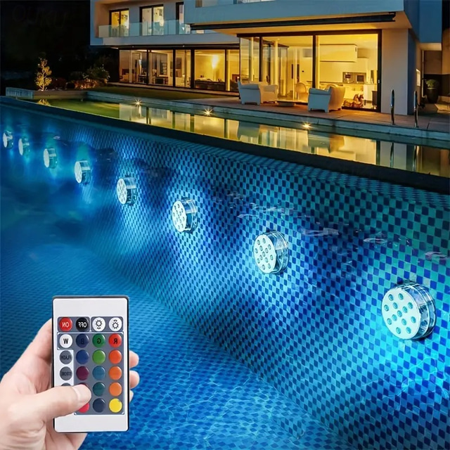  nedsenkbar led bassenglys, rgb fargeskiftende 13-leds magnetisk - trådløs fjernkontroll, vanntett for basseng, akvarium, badekardekor, fester, ferier, hagefontene