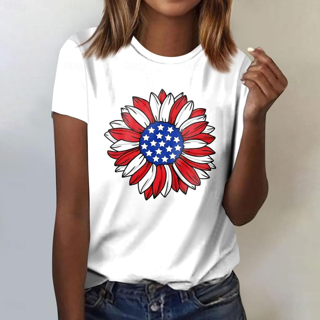  Independence Day July 4 USA Flag T-shirt Cartoon Manga USA Flag Harajuku Graphic Kawaii For Women's Adults' Masquerade 4th of July 3D Print Festival