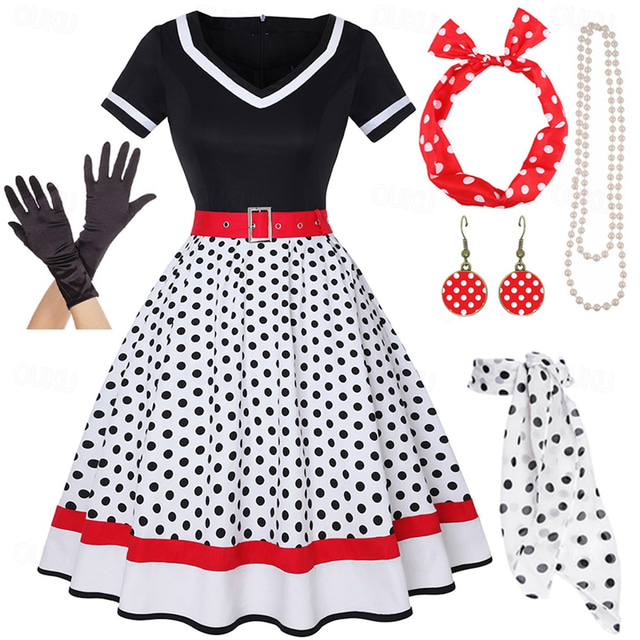  1950-talls vintage-inspirert flare-kjole damekostyme vintage cosplay dateparty& kveld festival silke skjerf